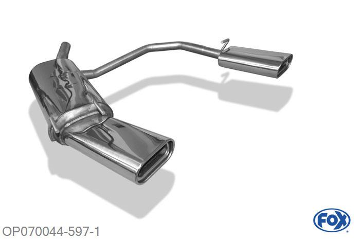OP070044-597, Opel Tigra A 1.4l 66kW 1.6l 78kW, Einddemper met uitgang rechts/links 60mm - 160x80mm  Type 53 rechts/links 60mm Buisdiameter Geheel RVS, Absortie demper, mooie diepe sound, Teilegutachten (eintragungspflichtig)