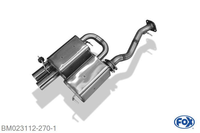 BM023112-270, BMW E90/91 - 325i 3.0l 160kW N53, Einddemper met eindstuk 2x80mm  Type 24 63,5mm Buisdiameter Geheel RVS, Absortie demper, mooie diepe sound, Teilegutachten (eintragungspflichtig)