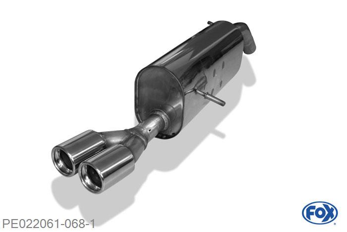 PE022061-068, Peugeot 208 GTI 1.6l 147kW, Einddemper met eindstuk 2x76mm  Type 13 55mm Buisdiameter Geheel RVS, Absortie demper, mooie diepe sound, Met E-keur
