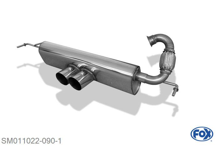 SM011022-090, Smart Fortwo 453 0.9l 66kW 1.0l 45/52kW, Einddemper met midden uitgang - 2x80mm  Type 14 Geheel RVS, Absortie demper, mooie diepe sound