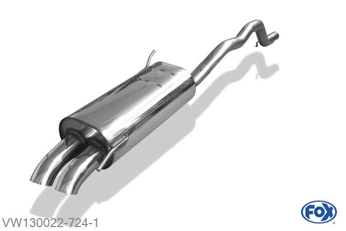 VW130022-724, VW Bus T4 Syncro 2.5l 81/85kW 2.4l D 57kW 2.5l TDI 75kW, Einddemper inkl. Verbindingsbuis met Halter - 2x63mm  Type 28 50mm Buisdiameter Geheel RVS, Absortie demper, mooie diepe sound, Met E-keur