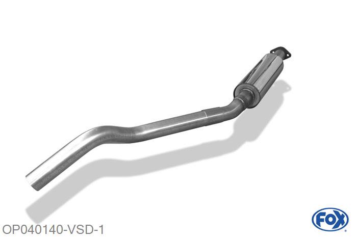 OP040140-VSD, Opel Astra F-CC 1.4l 44/66/85kW 1.6l 52/55/60/66/74kW 1.8l 66/85/92kW 2.0l 85/100/110kW 1.5l D 53kW 1.6l D 40kW, Voordemper O63,5mm 63,5mm Buisdiameter Geheel RVS, Absortie demper, mooie diepe sound, Met E-keur