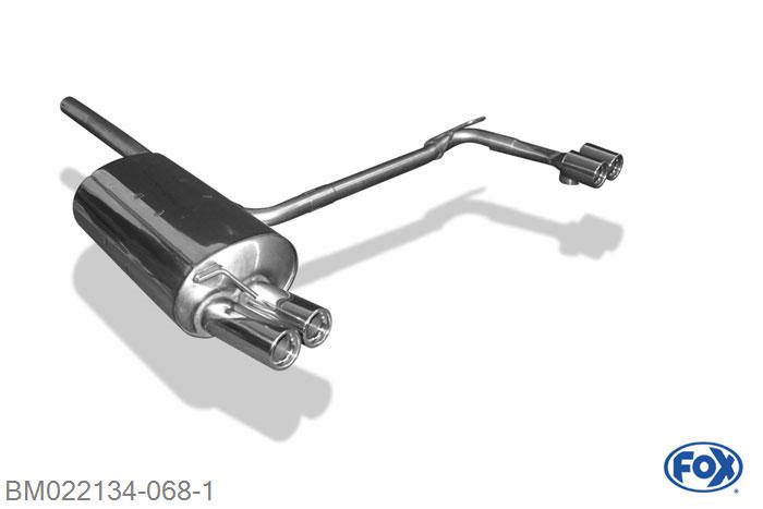 BM022134-068, BMW E46 320d 2.0l D 100/110kW, Einddemper met uitgang rechts/links enkele buis - 2x76mm  Type 13 rechts/links 63,5mm Buisdiameter Geheel RVS, Absortie demper, mooie diepe sound, Met E-keur