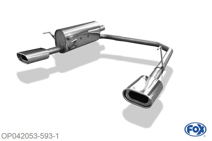 OP042053-593, Opel Astra H Caravan 1.4l 66kW 1.6l 77/85kW 1.8l 92/103kW 1.2l D 66kW 1.7l CDTi 59/74/81/92kW 1.9l CDTi 74/88/110kW, Einddemper  uitgang rechts/links - 135x80mm  Type 53 rechts/links 55mm Buisdiameter Geheel RVS, Absortie demper, mooie diepe sound, Met E-keur