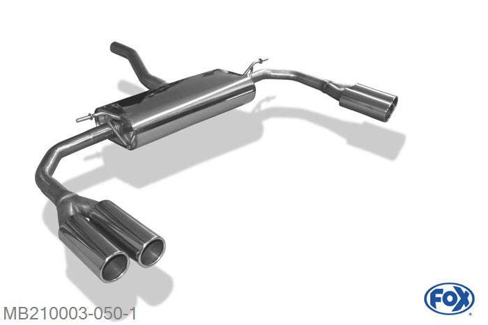 MB210003-050, Mercedes CLA - C117 1.6l 90/115kW 2.0l 155kW, Einddemper met uitgang rechts/links - 2x80mm  Type 12 rechts/links 63,5mm Buisdiameter Geheel RVS, Absortie demper, mooie diepe sound, Met E-keur