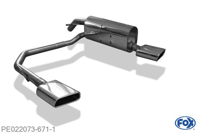 PE022073-671, Peugeot 208 GTI 1.6l 147kW, Einddemper met uitgang rechts/links - 145x65mm  Type 59 rechts/links 55mm Buisdiameter Geheel RVS, Absortie demper, mooie diepe sound, Met E-keur