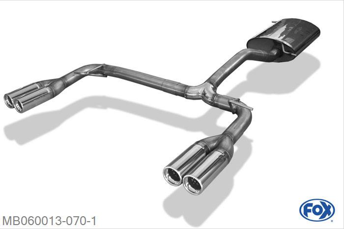 MB060013-070, Mercedes M-Klasse Typ W163 3.2l 160kW 3.7l 173/180kW 4.3l 200kW 4.0l CDI 184kW, Einddemper met uitgang rechts/links (ingang dubbele buis) - 2x80mm  Type 13 rechts/links Geheel RVS, Absortie demper, mooie diepe sound, Met E-keur