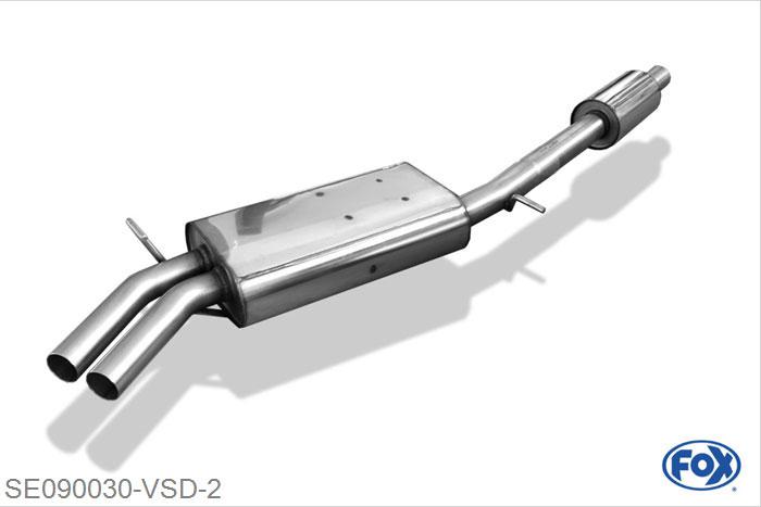 SE090030-VSD, Seat Exeo 3R/ 3R ST - 2,0l TFSI 2.0l 147/155kW, Voordemper (2-teilig) 63,5mm/ 2x55mm Buisdiameter Geheel RVS, Absortie demper, mooie diepe sound, Met E-keur