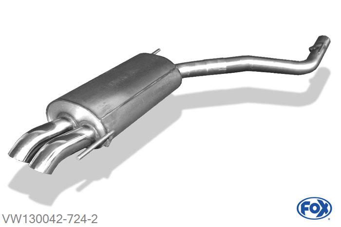 VW130042-724, VW T4 - Frontantrieb - Bus/ Transporter/ Multivan/ Caravelle 1.9l 49kW 2.0l 62kW 2.5l 81/85kW 2.8l 103/150kW 1.9l D/TD 44/50kW 2.4l D 55/57kW 2.5l TDI 65/75/111kW, Einddemper met eindstuk 2x63mm  Type 28 60mm Buisdiameter Geheel RVS, Absortie demper, mooie diepe sound, Met E-keur