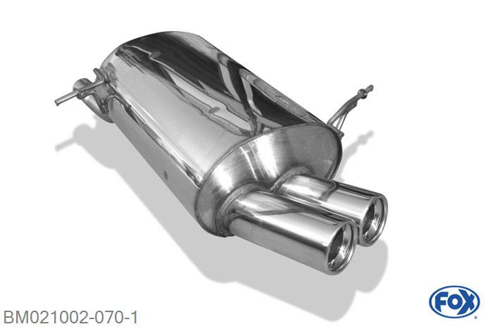 BM021002-070, BMW E36 316i/318Ti Compact 1.8l 103kW 1.9l 77/103kW, Einddemper met eindstuk 2x80mm  Type 13 Geheel RVS, Absortie demper, mooie diepe sound, Teilegutachten (eintragungspflichtig)