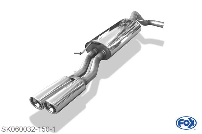 SK060032-150, Skoda Octavia RS Typ 1U 1.8l T 132kW, Einddemper O63,5mm - 2x80mm  Type 17 63,5 Buisdiameter Geheel RVS, Absortie demper, mooie diepe sound, Teilegutachten (eintragungspflichtig)