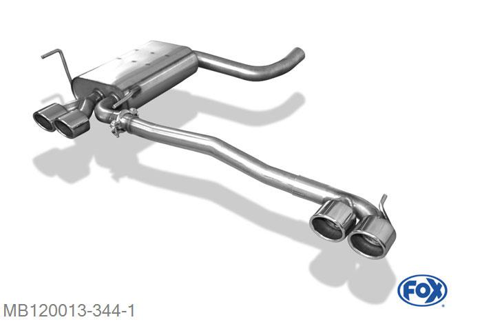 MB120013-344, Mercedes CLK Typ 208 2.0l 100kW 2.0l K 120kW 2.3l K 142kW 3.2l 160kW, Einddemper met uitgang rechts/links - 2x88x74mm  Type 32 rechts/links Geheel RVS, Absortie demper, mooie diepe sound, Teilegutachten (eintragungspflichtig)