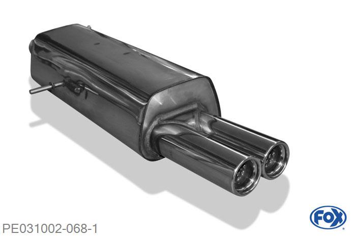 PE031002-068, Peugeot 307 1.4l 55/65kW 1.6l 80kW, Einddemper met eindstuk 2x76mm  Type 13 Geheel RVS, Absortie demper, mooie diepe sound, Teilegutachten (eintragungspflichtig)