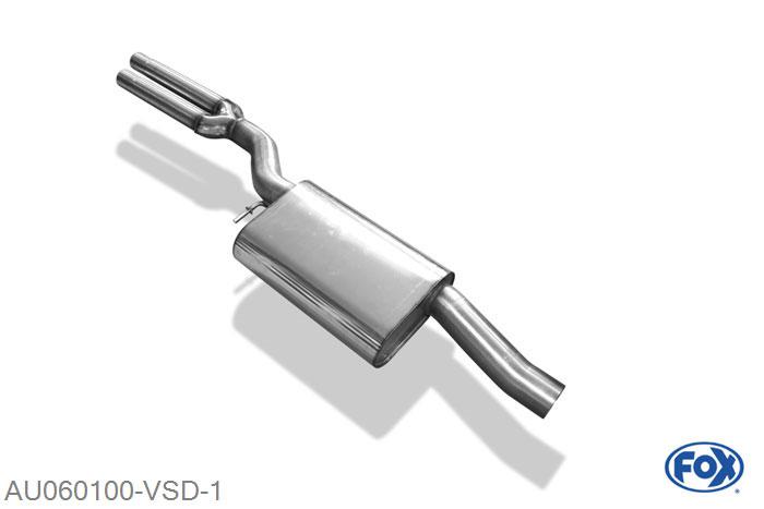 AU060100-VSD, Audi RS4 B5 2.7l 280kW, Voordemper 76/2x63,5mm Buisdiameter Geheel RVS, Absortie demper, mooie diepe sound, Met E-keur