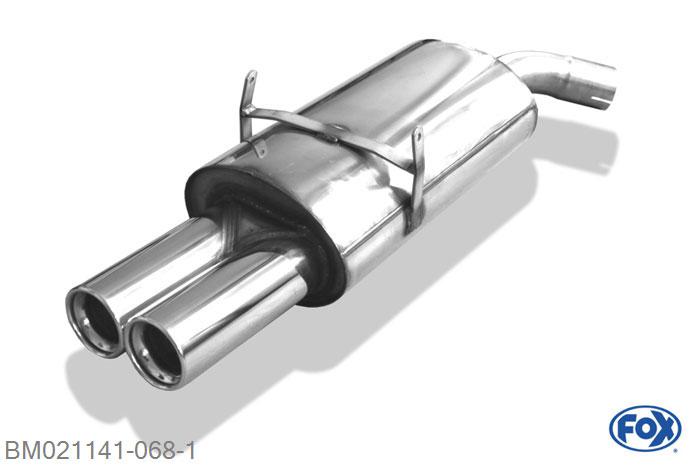 BM021141-068, BMW E36 318is 1.8l 103kW 1.9l 103kW, Einddemper O63,5 - 2x76mm  Type 13 63,5mm Buisdiameter Geheel RVS, Absortie demper, mooie diepe sound, Teilegutachten (eintragungspflichtig)