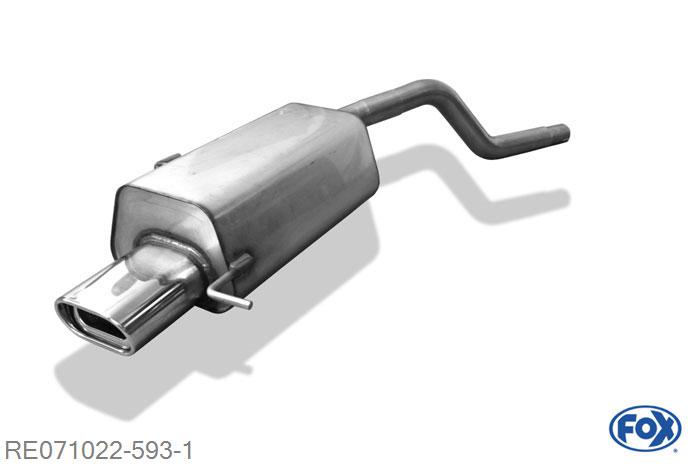 RE071022-593, Renault Clio II B 1.2l 43/55kW 1.4l 55/70/72kW 1.6l 66/79kW 2.0l 16V 124kW 1.5l D 42/48/60kW 1.9l D 40/47/59kW, Einddemper met eindstuk 135x80mm  Type 53 55mm Buisdiameter Geheel RVS, Absortie demper, mooie diepe sound, Met E-keur