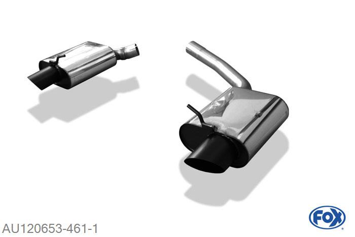 AU120653-461, Audi RS5 - 8T 4.2l 331kW, Einddemper rechts/links - 115x85mm  Type 38 rechts/links 70mm Buisdiameter Geheel RVS, Absortie demper, mooie diepe sound, Met E-keur