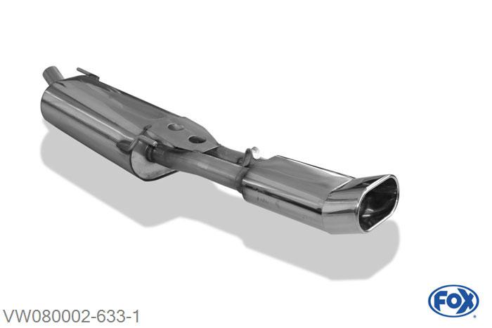 VW080002-633, VW Vento 1.4l 40/44kW 1.6l 55/74kW 1.8l 55/66kW 1.9l D 47kW 1.9l TDI 55/66/81kW, Einddemper met eindstuk 135x80mm  Type 57 50mm Buisdiameter Geheel RVS, Absortie demper, mooie diepe sound, Met E-keur