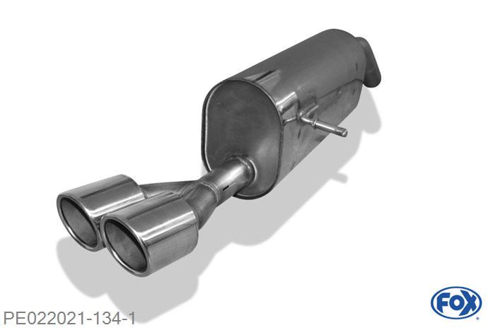 PE022021-134, Peugeot 207 RC 1.6l 128W, Einddemper einseitig - 2x100mm  Type 16 55mm Buisdiameter Geheel RVS, Absortie demper, mooie diepe sound, Met E-keur