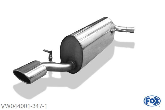 VW044001-347, VW Polo 6R 1.2l 44/51/77kW 1.4l 63kW 1.2l TDI 77kW 1.6l TDI 55/66/77kW, Einddemper met eindstuk 115x85mm  Type 32 55mm Buisdiameter Geheel RVS, Absortie demper, mooie diepe sound, Met E-keur