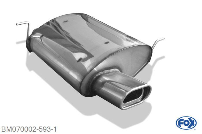 BM070002-593, BMW Z3/ Z3 Coupe 2,8l 2.0l 110kW (ab 1999) und 2.8l 141kW (bis 9/1998), Einddemper met eindstuk 135x80mm  Type 53 63,5mm Buisdiameter Geheel RVS, Absortie demper, mooie diepe sound, Met E-keur