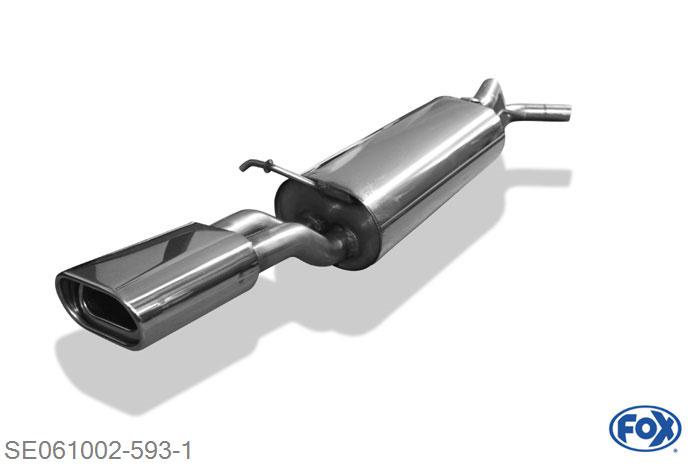 SE061002-593, Seat Toledo II Typ 1M 1.4l 55kW 1.6l 74/77kW 1.8l 92kW 2.3l V5 110kW 1.9l SDI 50kW 1.9l TDI 66/81/96/110kW, Einddemper met eindstuk 135x80mm  Type 53 55mm Buisdiameter Geheel RVS, Absortie demper, mooie diepe sound, Met E-keur