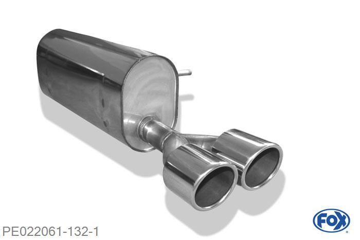 PE022061-132, Peugeot 208 GTI 1.6l 147kW, Einddemper met eindstuk 2x90mm  Type 16 55mm Buisdiameter Geheel RVS, Absortie demper, mooie diepe sound, Met E-keur