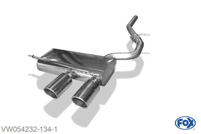 VW054232-134, VW Golf V R32 3.2l 184kW, Einddemper met midden uitgang - 2x100mm  Type 16 63,5mm Buisdiameter Geheel RVS, Absortie demper, mooie diepe sound, Met E-keur