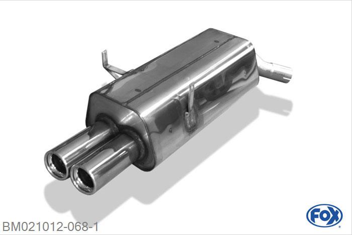 BM021012-068, BMW E36 316/ 318/ 320/ 323/ 325/ 328 1.6l 75kW 1.8l 83/85kW 2.0l 110kW 2.5l 120/125kW 2.5l 141kW 2.8l 142kW, Einddemper met eindstuk 2x76mm  Type 13 55mm Buisdiameter Geheel RVS, Absortie demper, mooie diepe sound, Met E-keur