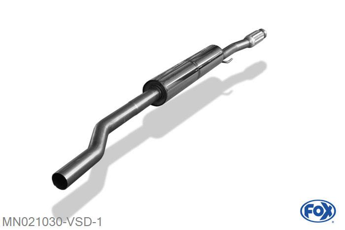 MN021030-VSD, Mini Cooper R56 1.6l 88kW, Voordemper 55mm Buisdiameter Geheel RVS, Absortie demper, mooie diepe sound, Met E-keur