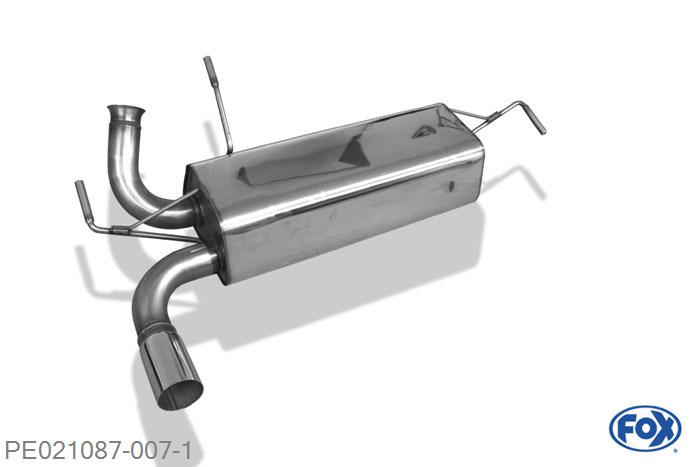 PE021087-007, Peugeot 206 RC 2.0l 130kW, Einddemper quer - 1x76mm  Type 10 63,5mm Buisdiameter Geheel RVS, Absortie demper, mooie diepe sound, Teilegutachten (eintragungspflichtig)