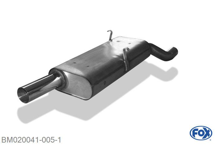 BM020041-005, BMW E30 318is 1.8l 100kW, Einddemper met eindstuk 1x70mm  Type 10 63,5mm Buisdiameter Geheel RVS, Absortie demper, mooie diepe sound, Teilegutachten (eintragungspflichtig)