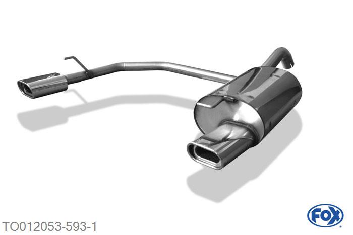TO012053-593, Toyota Corolla E12 - Hatchback 1.4l 63/71kW 1.6l 81kW 2.0l D 66/81kW 1.8l 143kW, Einddemper met uitgang rechts/links - 135x80mm  Type 53 rechts/links 55mm Buisdiameter Geheel RVS, Absortie demper, mooie diepe sound, Met E-keur