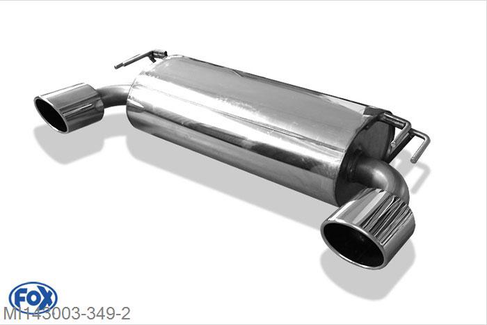 MI143003-349, Mitsubishi Lancer Evolution X 2.0l 217kW, Einddemper met uitgang rechts/links - 1x129x106mm  Type 32 rechts/links 70mm Buisdiameter Geheel RVS, Absortie demper, mooie diepe sound, Met E-keur