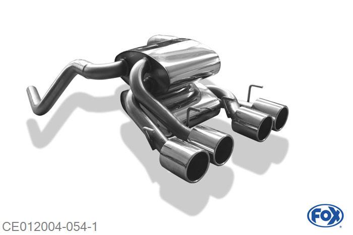CE012004-054, Corvette C06 6.0l 298kW 6.2l 321kW, Einddemper met midden uitgang - 4x100mm  Type 12 midden 63,5mm Buisdiameter Geheel RVS, Absortie demper, mooie diepe sound, Teilegutachten (eintragungspflichtig)