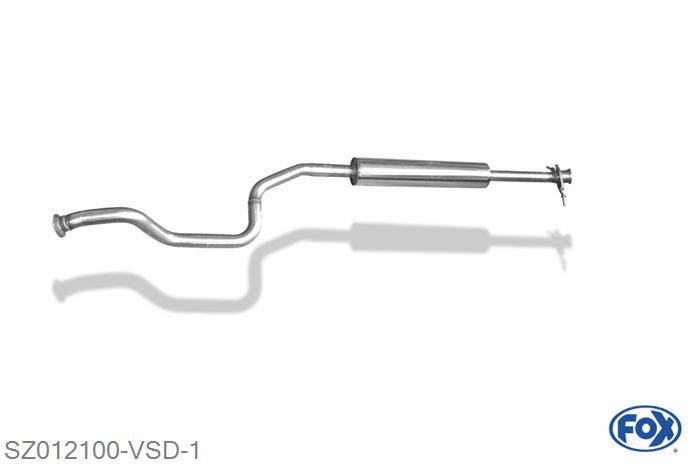 SZ012100-VSD, Suzuki Swift Sport IV 1.6l 100kW, Voordemper 50mm Buisdiameter Geheel RVS, Absortie demper, mooie diepe sound, Met E-keur