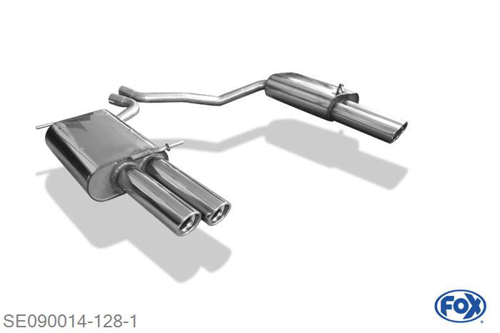 SE090014-128, Seat Exeo 3R - 2,0l TFSI 2.0l 147/155kW, Einddemper rechts/links dubbele buis - 2x76mm  Type 16 rechts/links 2x50mm Buisdiameter Geheel RVS, Absortie demper, mooie diepe sound, Met E-keur