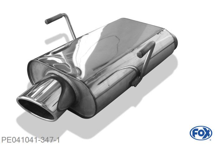 PE041041-347, Peugeot 406 Coupe 3.0l 24V 140kW 3.0l V6 152kW, Einddemper met eindstuk 115x85mm  Type 32 63,5mm Buisdiameter Geheel RVS, Absortie demper, mooie diepe sound, Met E-keur