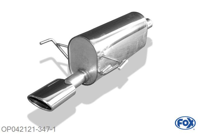 OP042121-347, Opel Astra H/ Astra H GTC Turbo mit Ausschnitt 1.6l Turbo 132kW 2.0l Turbo 125/147kW, Einddemper einseitig - 115x85mm  Type 32 63,5mm Buisdiameter Geheel RVS, Absortie demper, mooie diepe sound, Met E-keur