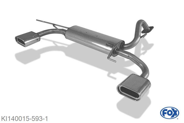 KI140015-593, Kia Cerato Schragheck 1.6l 77/90kW 2.0l 105kW 1.5l D 75kW 1.6l D 85kW 2.0l D 83kW, Einddemper met uitgang rechts/links - 135x85mm  Type 53 rechts/links Geheel RVS, Absortie demper, mooie diepe sound, Teilegutachten (eintragungspflichtig)