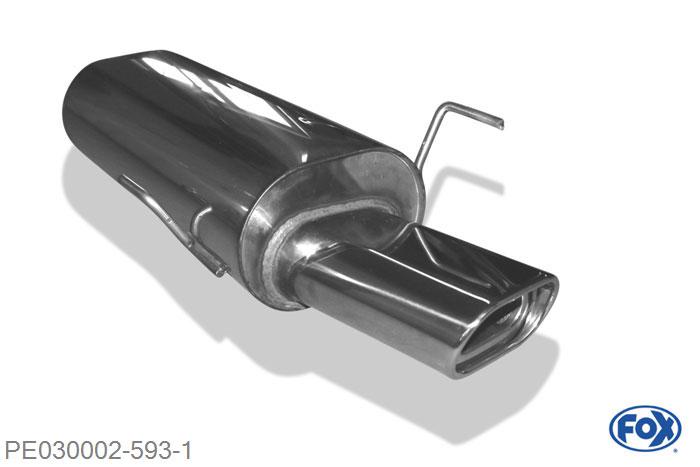 PE030002-593, Peugeot 306 1.1l 44kW 1.4l 55kW 1.6l 65kW, Einddemper met eindstuk 135x80mm  Type 53 50mm Buisdiameter Geheel RVS, Absortie demper, mooie diepe sound, Teilegutachten (eintragungspflichtig)