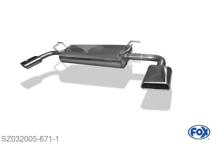 SZ032005-671, Suzuki Grand Vitara JT - 5-Turer 2.4l 122/124kW, Einddemper met uitgang rechts/links - 145x65mm  Type 59 rechts/links 63,5mm Buisdiameter Geheel RVS, Absortie demper, mooie diepe sound, Met E-keur