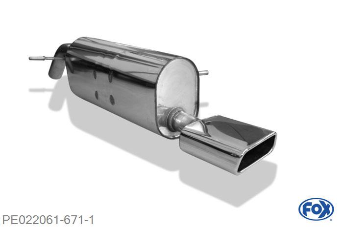 PE022061-671, Peugeot 208 GTI 1.6l 147kW, Einddemper met eindstuk 145x65mm  Type 59 55mm Buisdiameter Geheel RVS, Absortie demper, mooie diepe sound, Met E-keur