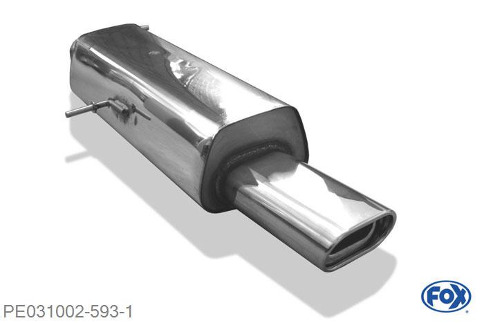 PE031002-593, Peugeot 307 1.4l 55/65kW 1.6l 80kW, Einddemper met eindstuk 135x80mm  Type 53 Geheel RVS, Absortie demper, mooie diepe sound, Teilegutachten (eintragungspflichtig)