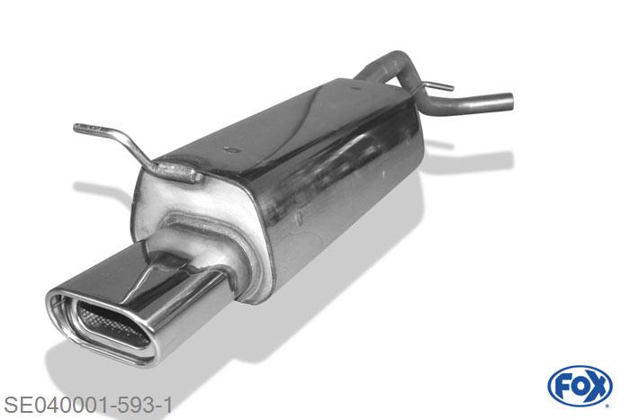 SE040001-593, Seat Leon Typ 1M 1.4l 55kW 1.6l 74/77kW 1.9l D 50/66/81kW, Einddemper met eindstuk 135x80mm  Type 53 50mm Buisdiameter Geheel RVS, Absortie demper, mooie diepe sound, Met E-keur