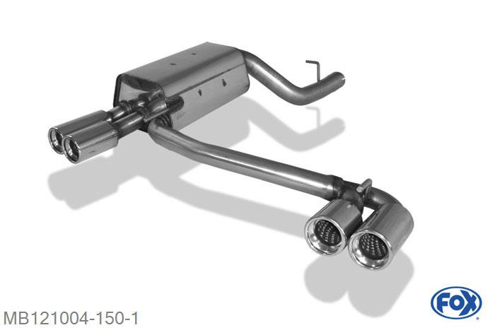 MB121004-150, Mercedes CLK Typ 209 Cabrio & Coupe 1.8l K 120/125kW 2.6l 125kW 3.0l 170kW 3.2l 160kW 3.5l 200kW 5.0l 225kW 2.7l CDI 125kW 3.0l CDI 165kW, Einddemper met uitgang rechts/links O70mm - 2x80mm  Type 17 rechts/links 70mm Buisdiameter Geheel RVS, Absortie demper, mooie diepe sound, Teilegutachten (eintragungspflichtig)