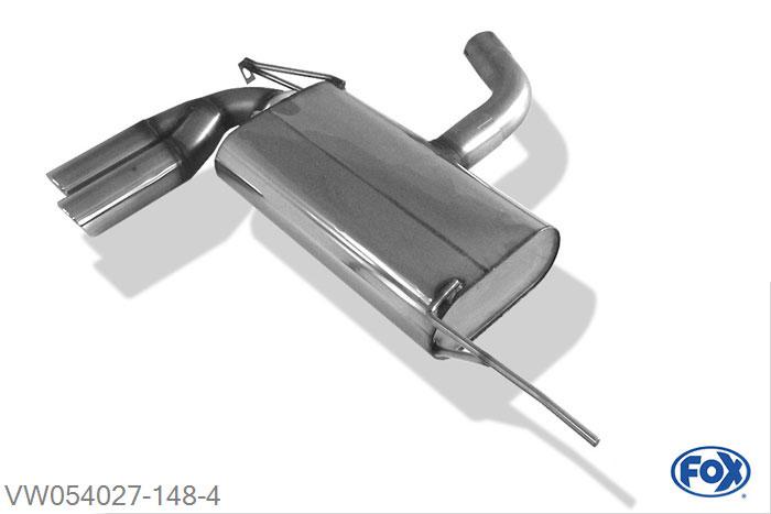 VW054027-148, VW Golf V GTI/ GTD 2.0l FSI Turbo 147/169kW 2.0 GTD 125kW, Einddemper met eindstuk 2x76mm  Type 17 70mm Buisdiameter Geheel RVS, Absortie demper, mooie diepe sound, Met E-keur