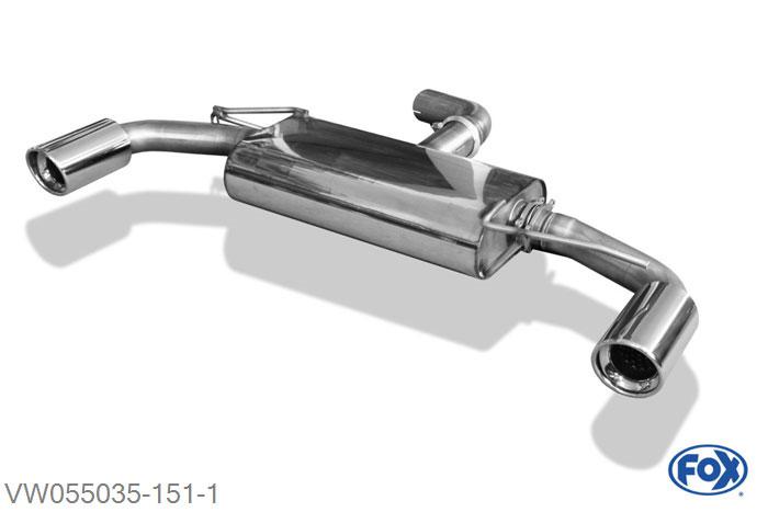 VW055035-151, VW Golf 6 GTI 2.0l FSI Turbo 155kW, Einddemper met uitgang rechts/links - 1x90mm  Type 17 rechts/links 70mm Buisdiameter Geheel RVS, Absortie demper, mooie diepe sound, Met E-keur