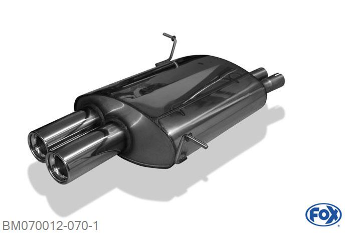 BM070012-070, BMW Z3/ Z3 Coupe 3,0l 3.0l 170kW, Einddemper met eindstuk 2x80mm  Type 13 2x50mm Buisdiameter Geheel RVS, Absortie demper, mooie diepe sound, Met E-keur
