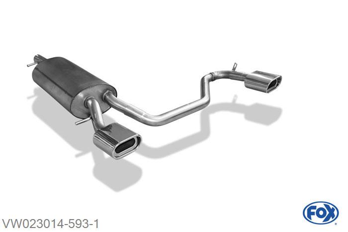 VW023014-593, VW Passat 3B/ 3BG 1.6l 74/75kW 1.8l 85/92/110kW 1.9l TD 66/74/81/85/96kW, Einddemper met uitgang rechts/links - 135x80mm  Type 53 rechts/links 55mm Buisdiameter Geheel RVS, Absortie demper, mooie diepe sound, Met E-keur